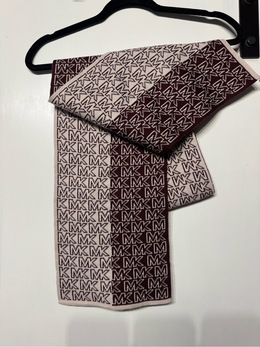 Michael Kors Maroon and Cream Logo Scarf